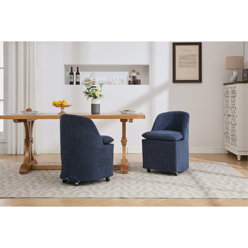 Ensemble de 2 chaises de salle à manger en chenille avec roues universelles, Bleu