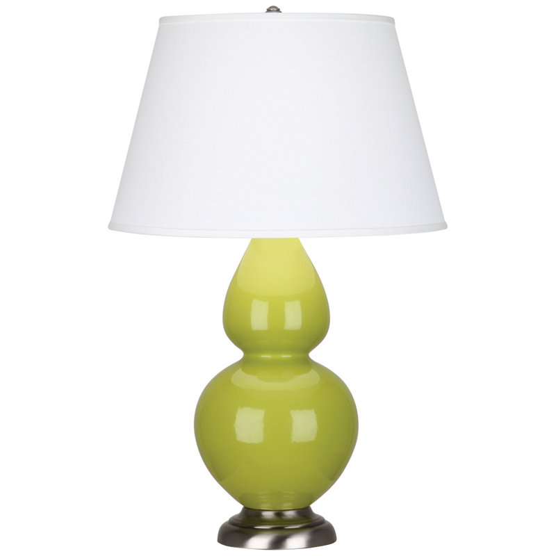 Elegant Bone Glaze Double Gourd Table Lamp with Bronze Base
