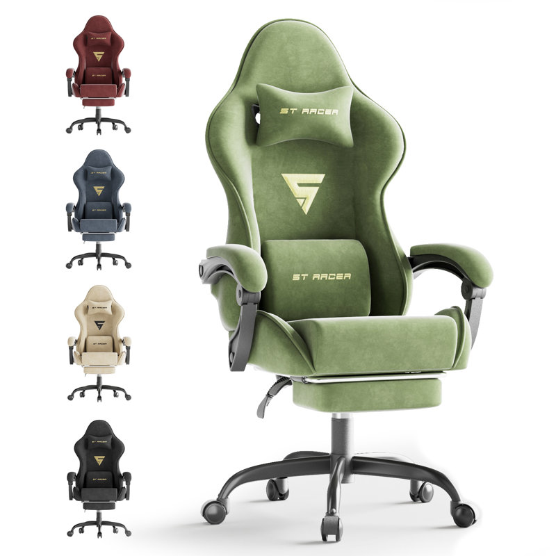 Fauteuil de jeu ergonomique en velours avec repose-pieds Soontrans, Vert
