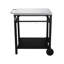 Chariot de barbecue extérieur à 2 niveaux, plateau en acier inoxydable, structure noire, grandes roues, crochets pour ustensiles, table de préparation de barbecue mobile pour terrasse, jardin, support pour four à pizza, grand chariot de rangement inférieur, et