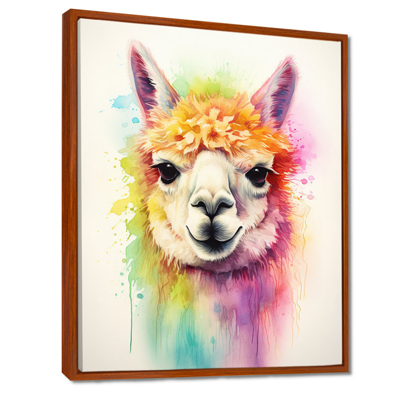 Cool Alpaca Portrait - reproduction d'art mural Alpaca, H 20 po x l 12 po, Cadre flottant brun