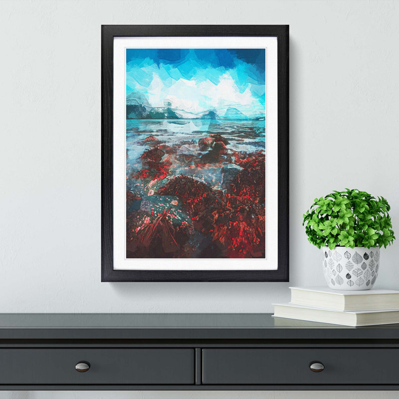 Hjorungavag in Norway in Abstract - Picture Frame Graphic Art Print, 36cm H x 27cm W x 2cm D, Black Framed