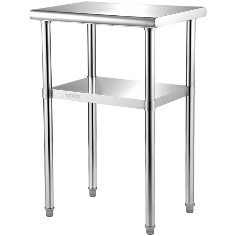 Table de préparation en acier inoxydable, 61 x 46 x 91 cm, capacité de charge de 272 kg, table de travail robuste en métal avec tablette inférieure et pieds réglables, poste de travail professionnel pour cuisine, restaurant, garage ou jardin.