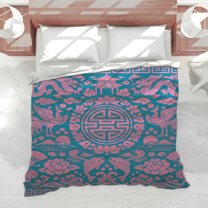 Édredon rose à motifs chinois, Twin Extra Long