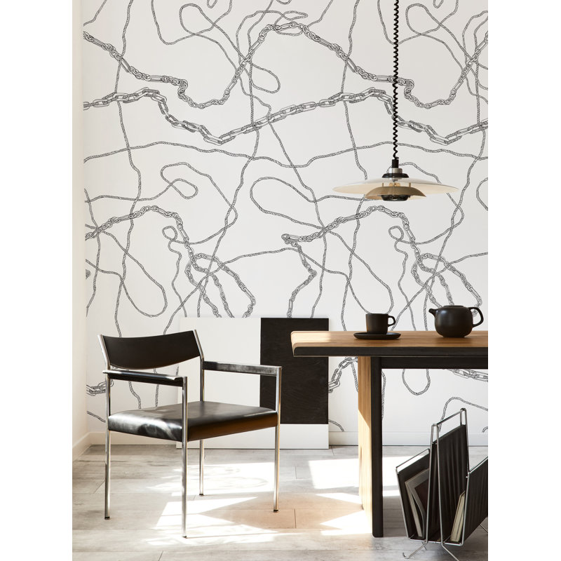 Papier peint adhésif peler et coller Elegant Ropes and Chains, Noir, L 96 po x l 48 po