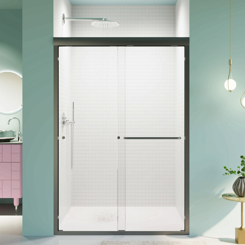44"-48"W*72" H Semi-Frameless Double Sliding Shower Door, Bypass Shower Door, 1/4" (6Mm) Thick Sgcc Tempered Glass Door