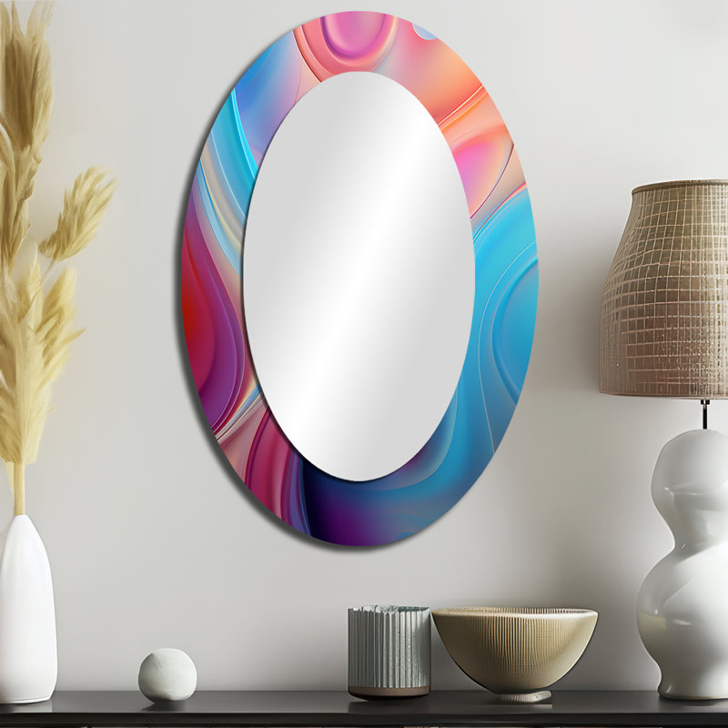 Décoration transitionnelle rose et bleu III - miroir mural ovale rose, 36 po x 24 po