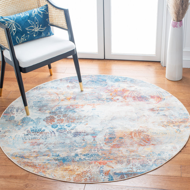 Tapis bleu / beige Curlee, Rond 5 pi