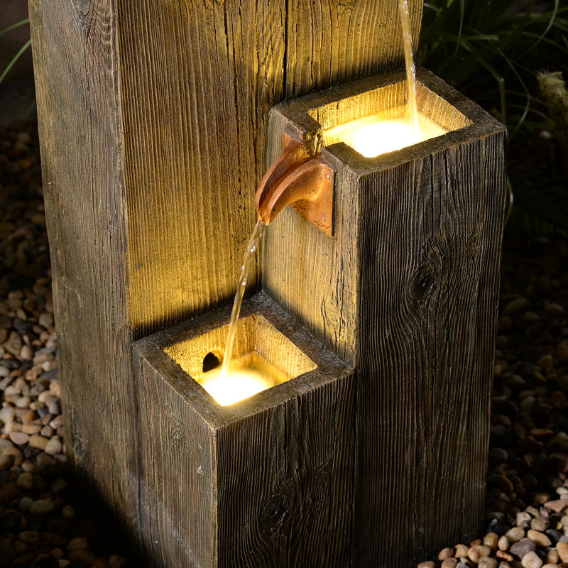 Fontaine en cascade texturée en bois 34 "pour l'intérieur et l'extérieur