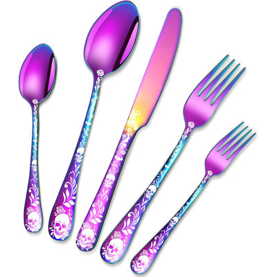 Skeleton Flatware Set With Skull Pattern Design, Stainless Steel Halloween Silverware Set, Gothic Dinnerware Utensils For Themed Parties And Festive Gatherings
