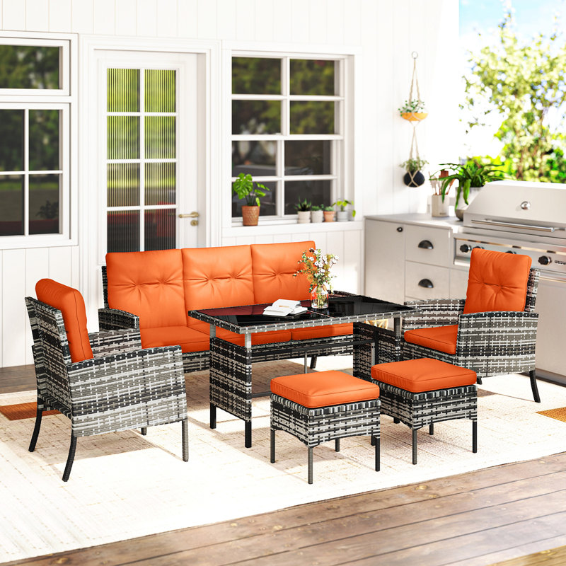Outsunny 7 Seater Rattan Garden Furniture Set Patio Dining Set Orange