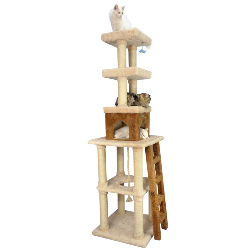 83-Inch Beige and Brown Faux Fur Cat Tree Tower