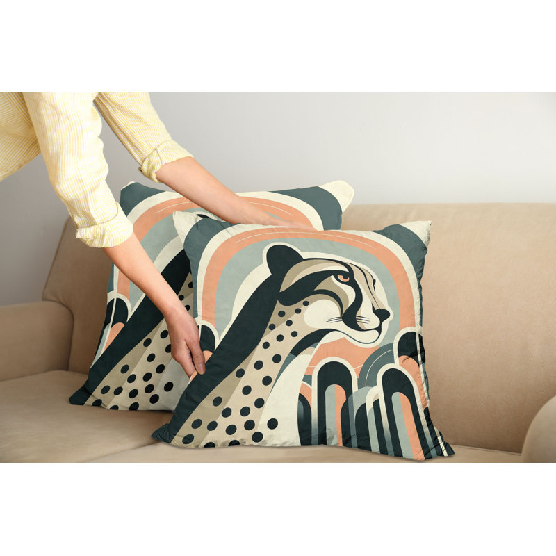 Cheetah Print Peach and Gray Microfiber Euro Pillow Covers, Set of 2