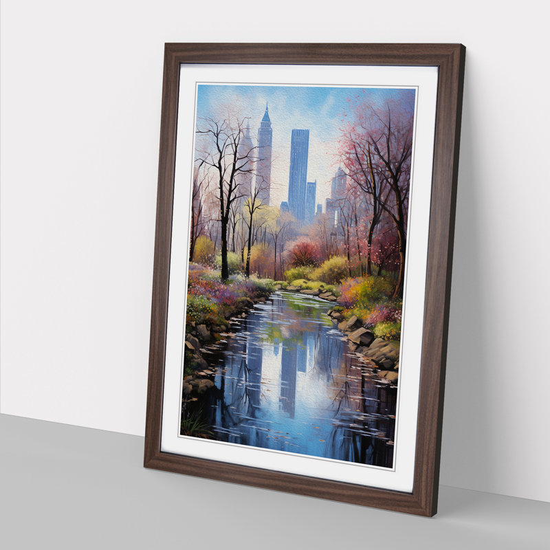 Central Park Realism - Single Picture Frame Print on Wood, Walnut Framed, 64cm H x 46cm W x 2cm D
