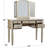 Silver Bedroom Vanity With Foldable Mirror - Padded Stool, 5 Drawers, Solid Wood, Gray Wood Tone Color Mirror,-727195096