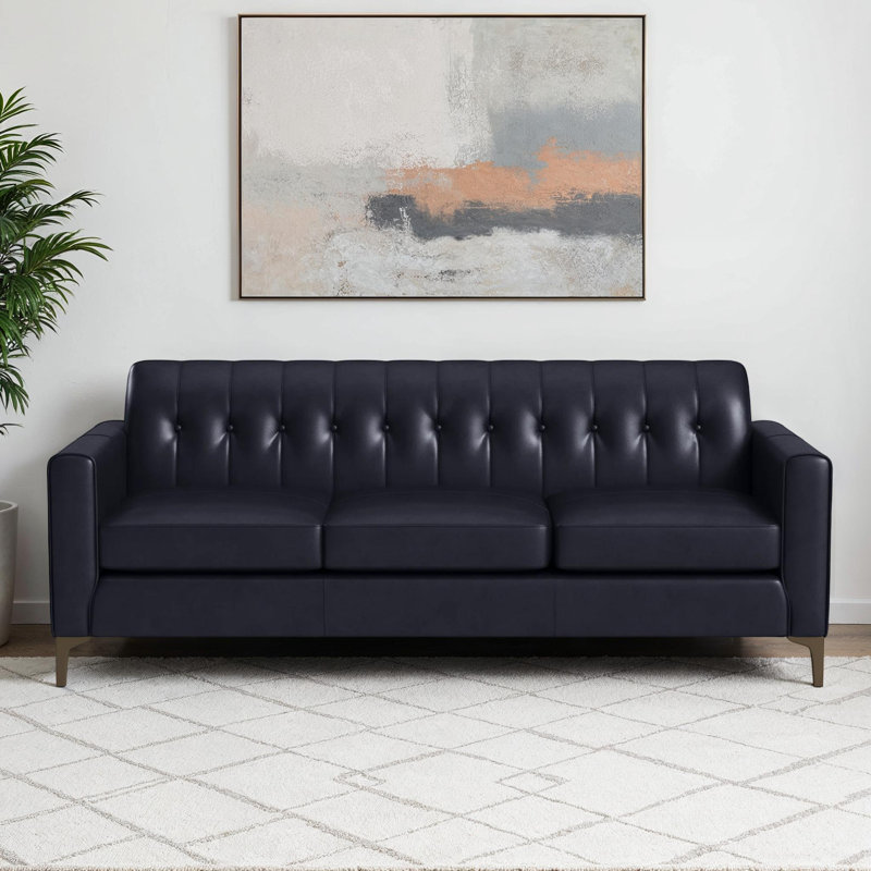 Canapé en cuir Cornwall, Cuir véritable bleu marine contrebalance