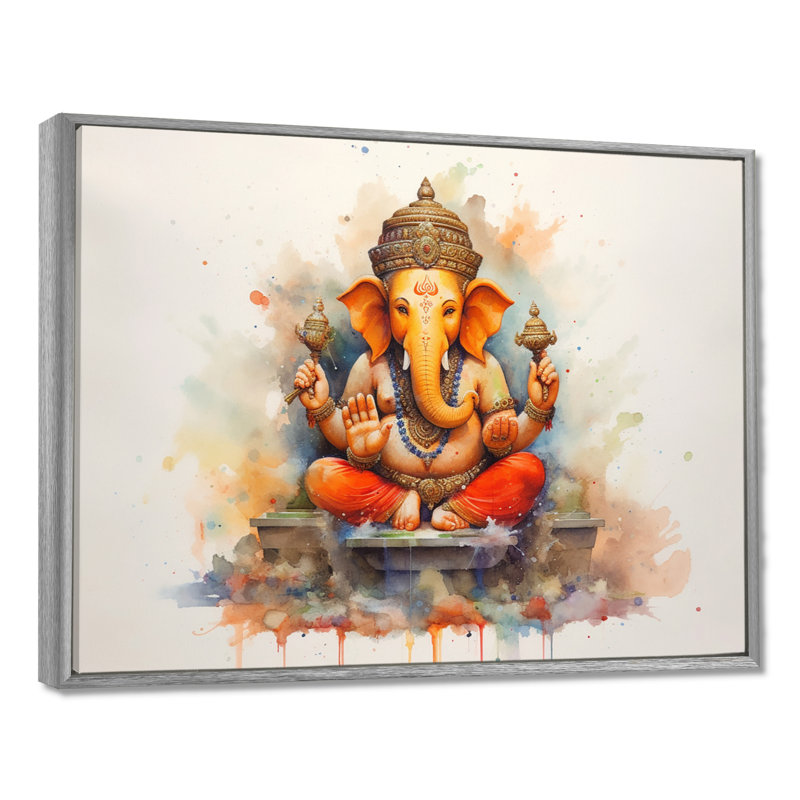 Éléphant vibrant d'Hinduisim II, H 30 po x l 40 po x P 1,5 po, Encadrement argenté