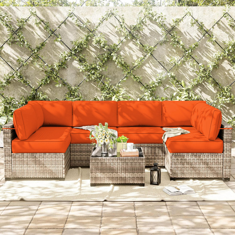 14 Piece Outdoor Sectional Cushions, 4"water-resistant Outdoor Sofa Cushions Replacement, Orange