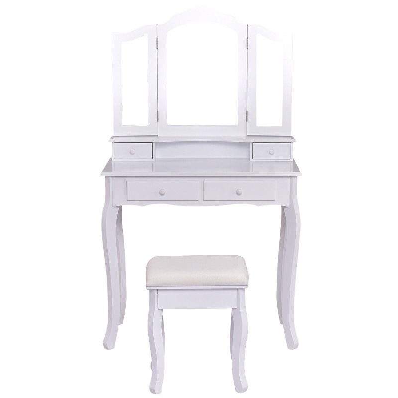 Ensemble coiffeuse et tabouret Kayo, Blanc