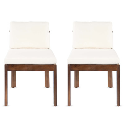 Chaise de salle à manger d'extérieur en bois d'acacia (ensemble de 2), bois de finition et coussins crème
