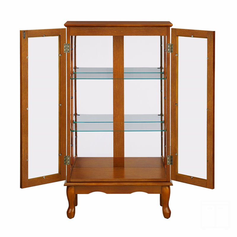 Cabinet Lighted Curio Diapaly Cabinet With Adjustable Shelves And Mirrored Back Panel, Tempered Glass Doors