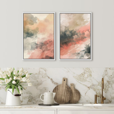 Abstract Colorful Strokes " Grunge Green Bright Abstract Modern Paint Strokes Cool Framed Artwork Living Room Pictures " 2 - Pieces