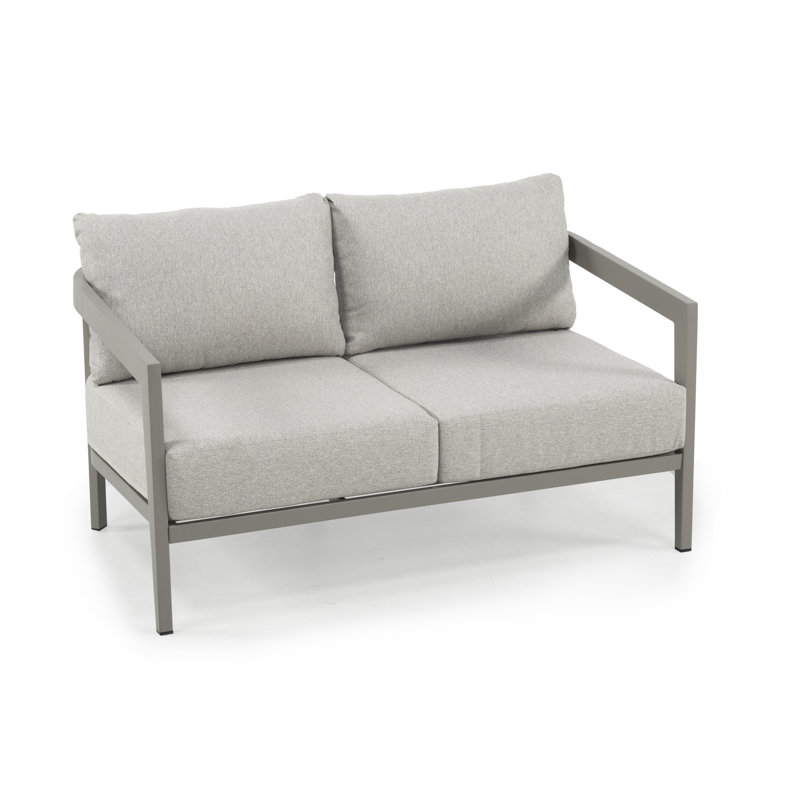 Heitzman Aluminum Outdoor Patio Loveseat With Gray Cushions