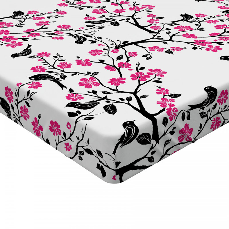 Cherry Blossom Microfiber Floral Fitted Sheet, Full Fitted Sheet