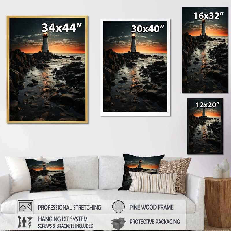 «Beelu Florida Lighthouse At Sunset», reproduction sur toile, H 20 po x l 12 po x P 1 po, Cadre flottant blanc