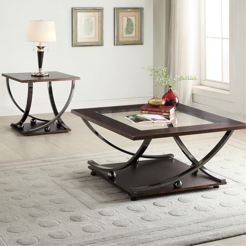 Table de bout carrée en nickel noir tendance avec tablette inférieure polyvalente - support en métal