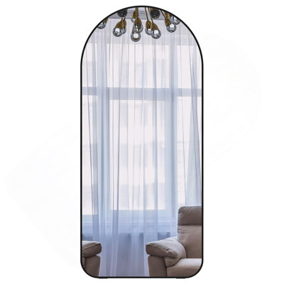 Arch Full Length Mirror 71"×32"  Big Full Body Mirror For Bedroom Oversized Floor Mirror Large Standing Mirror Living Room Dressing Mirror Leaning Against Wall, Metal Frame, Black