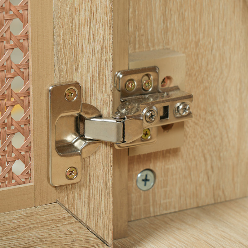 Meuble-lavabo de 48 po en rotin naturel: structure en bois massif, 5 tiroirs, 2 portes d'armoire en rotin et lavabo en céramique de qualité supérieure