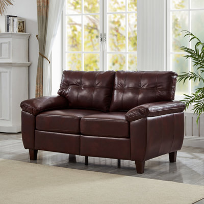  59" Modern 2-Seater Loveseat Sofa, Comfortable Upholstered Small Couch with Padded Armrests for Living Room, Burgundy