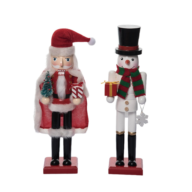  Christmas Large Wood Santa/Snowman Nutcracker Set of 2 Christmas Home Decorations