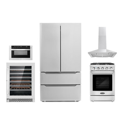 5 Piece Kitchen Package with French Door Refrigerator & 23.4" Freestanding Gas Range