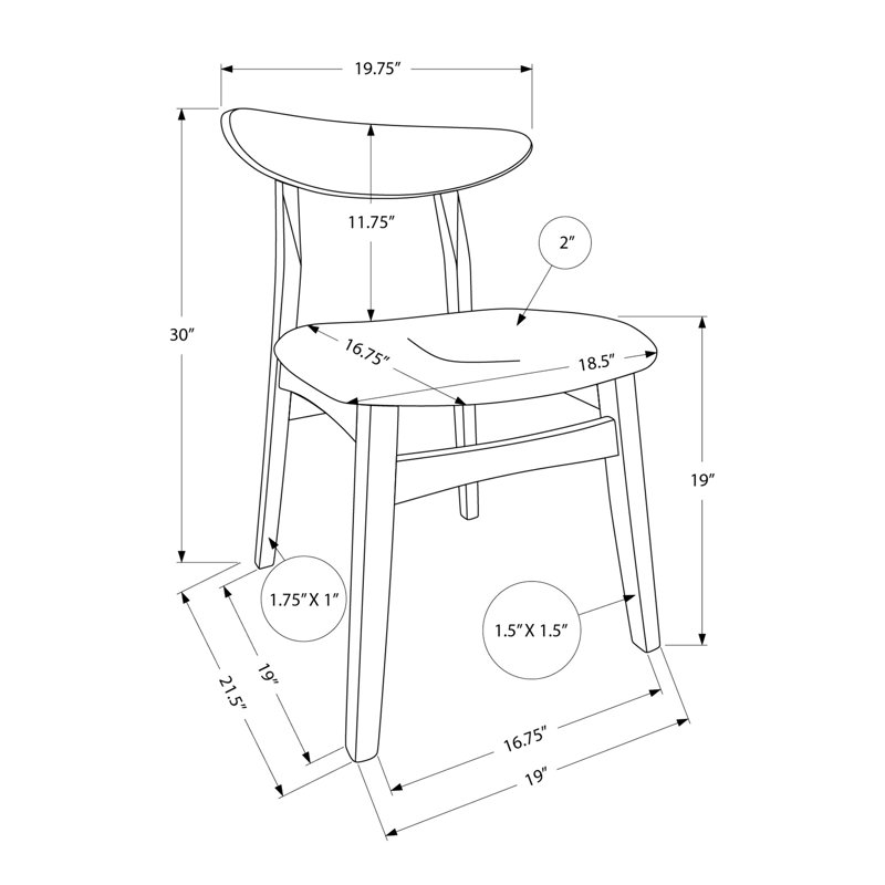 2 chaises de cuisine pour salle à manger, 32 po de hauteur, noyer foncé, siège rembourré beige de 2 chaises contemporaines