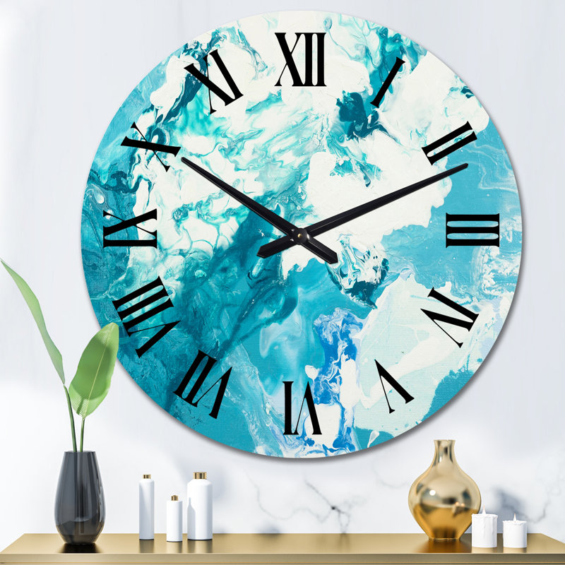 Nuage blanc sur marbre bleu I - horloge murale moderne, Moyen
