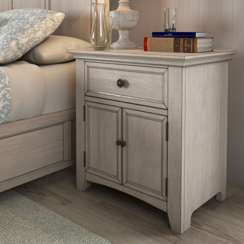Table de chevet 1 tiroir Woodside, Blanc antique