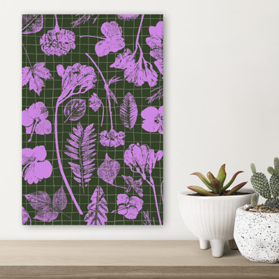 Purple Botanical Grid Organic Abstract Fern Flower Nature Wall Art