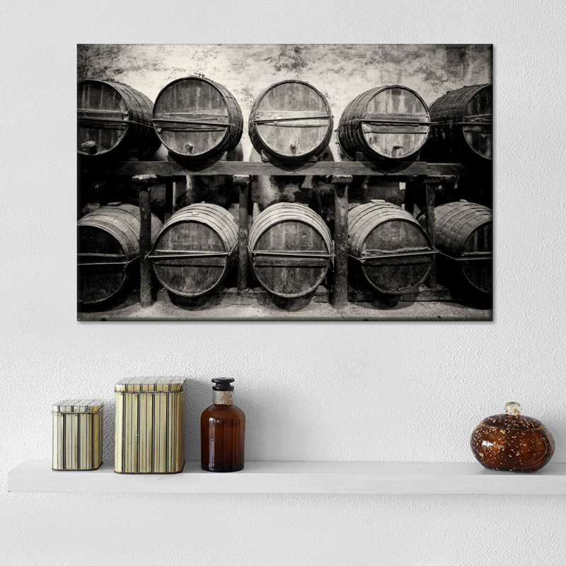 Barils de vin, reproduction sur toile, H 20 po x l 30 po x P 1,25 po