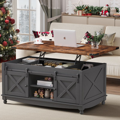 Givens Farmhouse Lift Top Coffee Table With Storage Sliding Barn Door