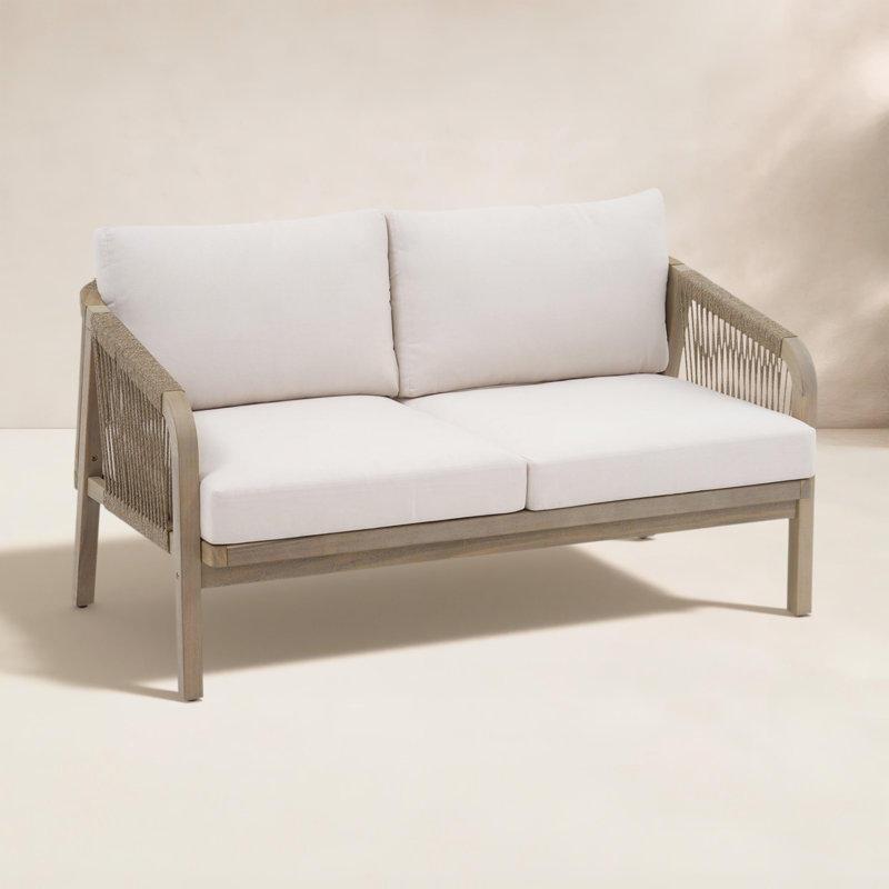 Canapé d'extérieur pour 2 personnes avec coussins, Coussin crème / structure beige