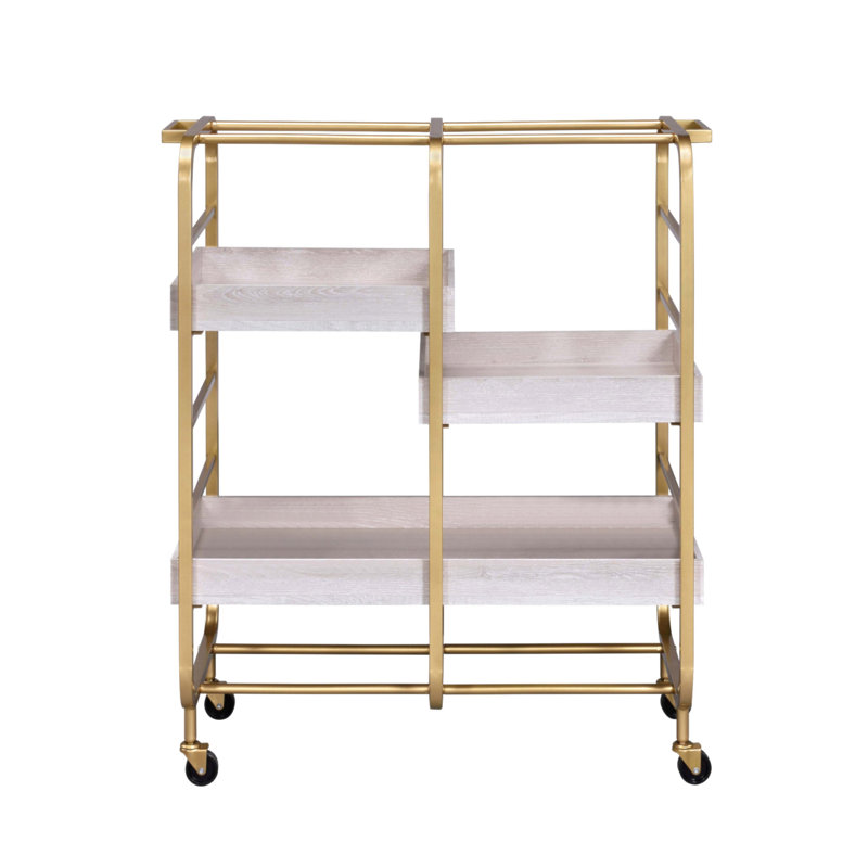 Washed Serving Cart With 3 Adjustable Trays, Black/Brown
