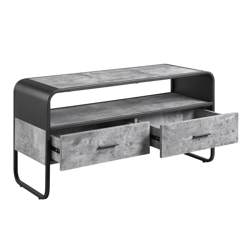 Meuble télé gris et noir béton avec tiroir 1/2 extension et structure en métal pour table de télévision compacte