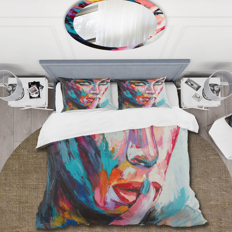 Abstract Portrait Of Young Woman With Blue Eyes - Modern Duvet Cover Set - Microfiber Polyester