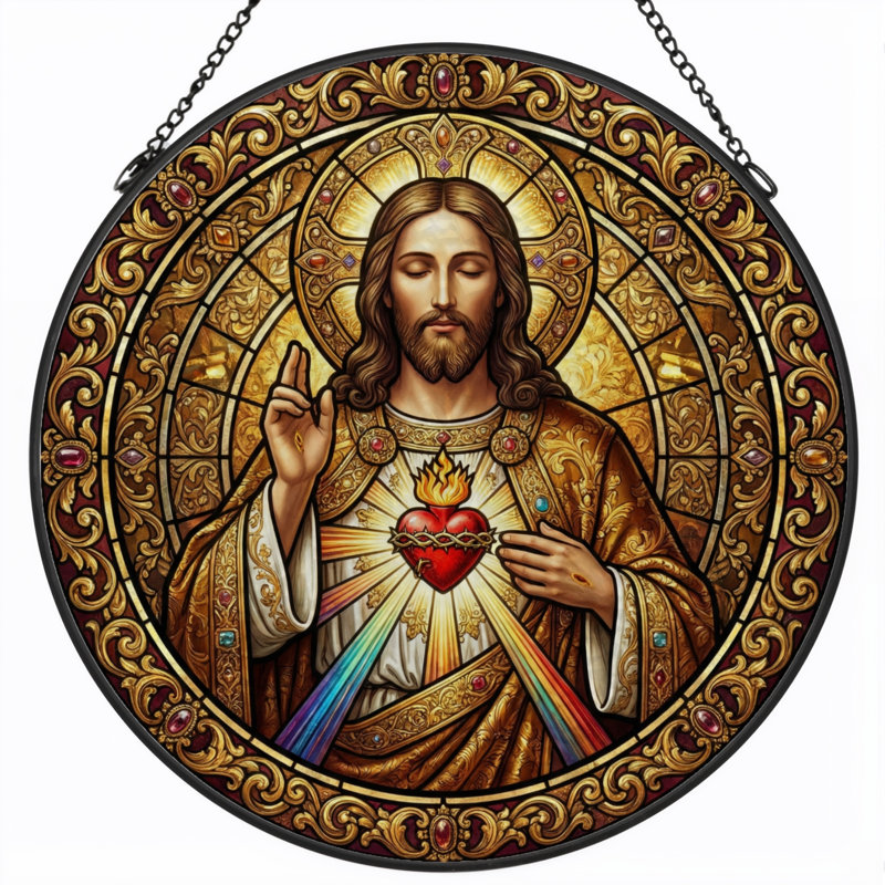 Panneau de vitrail Sacred Heart - 7,8H, H 7,8 po