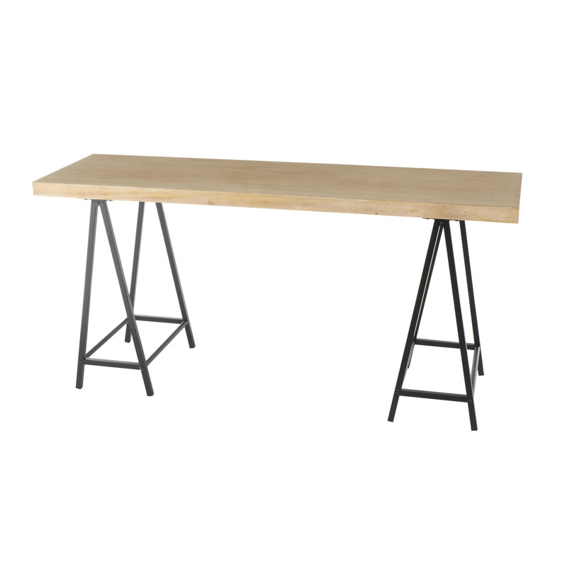 Yoram Wooden Brown Console Table with Black Metal Supports