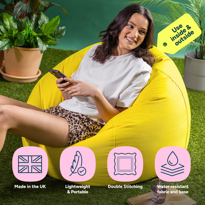 Kingston Water-Resistant Classic Bean Bag, Yellow, 50cm H x 85cm W x 85cm D