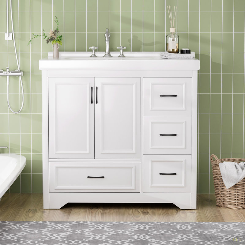 Meuble-lavabo 36 po avec lavabo simple, meuble-lavabo sous-comptoir moderne avec 2 portes et 4 tiroirs, l 35,8 po x P 19,7 po x H 35,4 po.