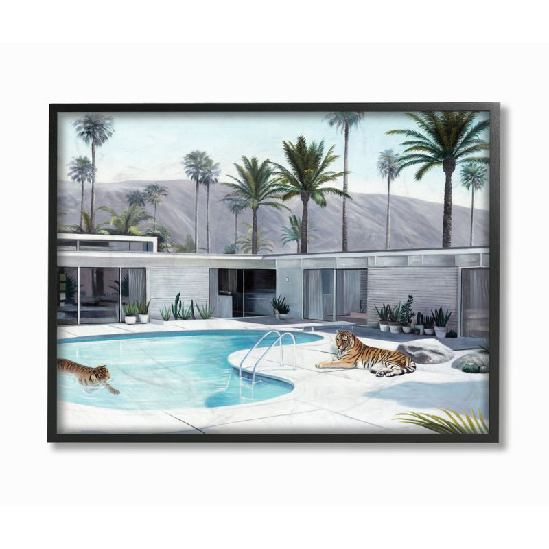 «Tiger Summer Piscine Modern House Palm Trees» par Daphne Polselli - impression d'art graphique, H 24 po x l 30 po